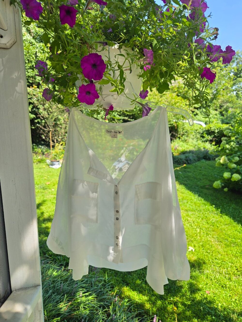 Twelfth & Penn White Cold-Shoulder Layered Utility Tank Top small